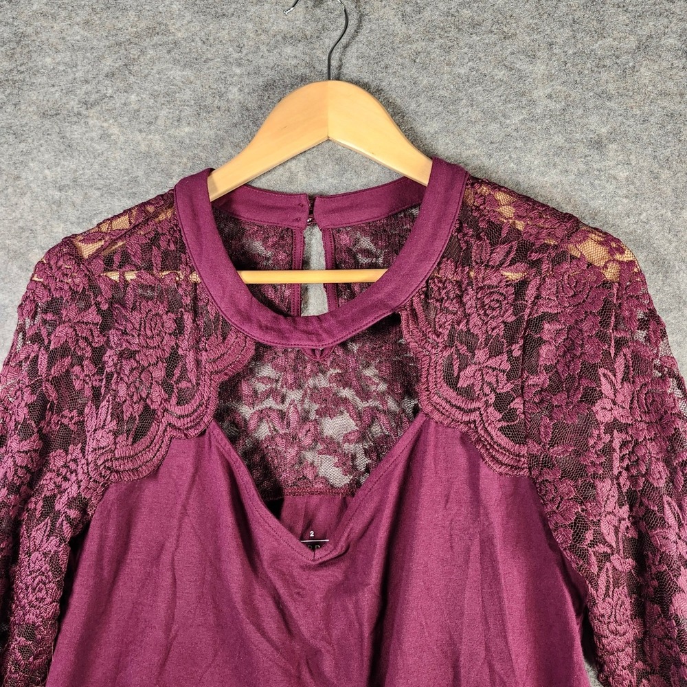 Torrid Burgundy Lace Tunic Top Keyhole Neck Long Sleeve Women‎ Size 2 18/20 Goth - Picture 7 of 14